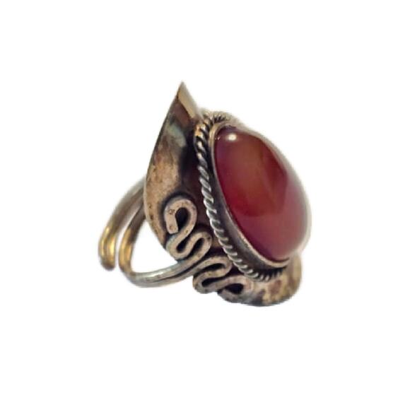 Vintage Artisan Carnelian Sterling Ring Size 7 Adjustable - Picture 6 of 11
